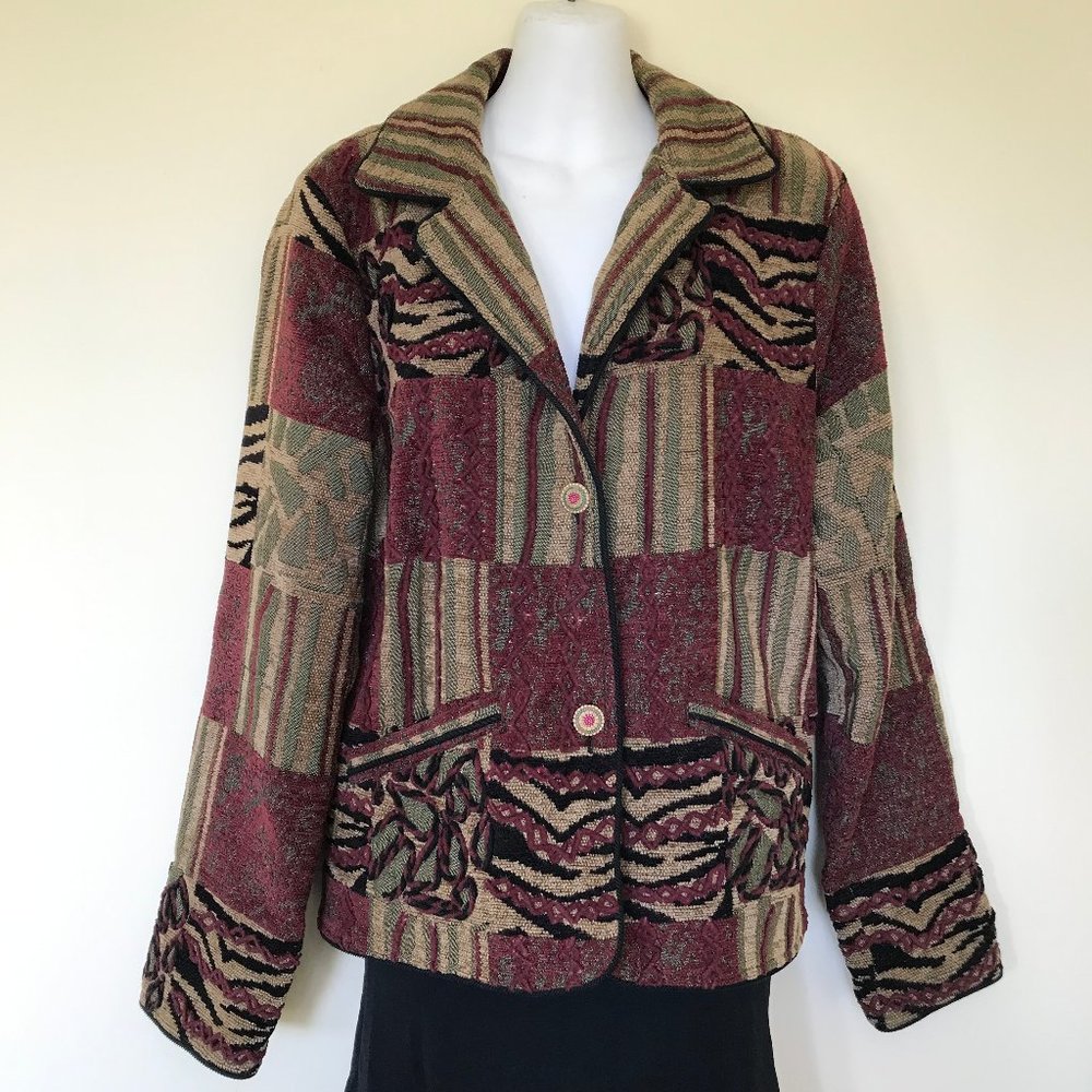 Parsley & Sage Textured Chenille Patchwork Tapestry Blazer Jacket